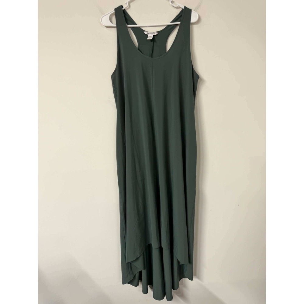 Athleta Womens L Preside Green Dress Midi Racerback High Low Hem Pockets 2154